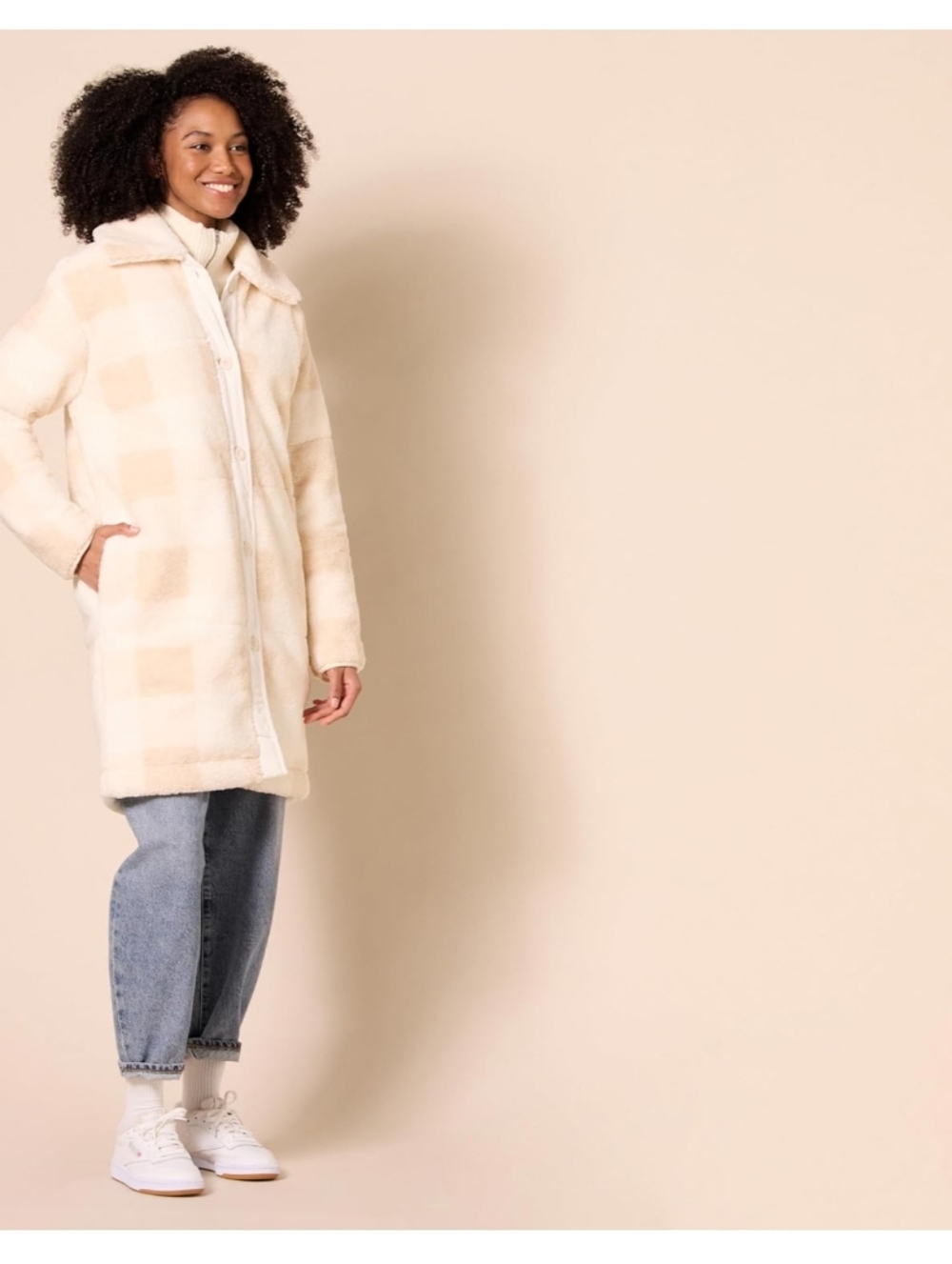 Beige & White Sherpa Coat Small New W/O Tags